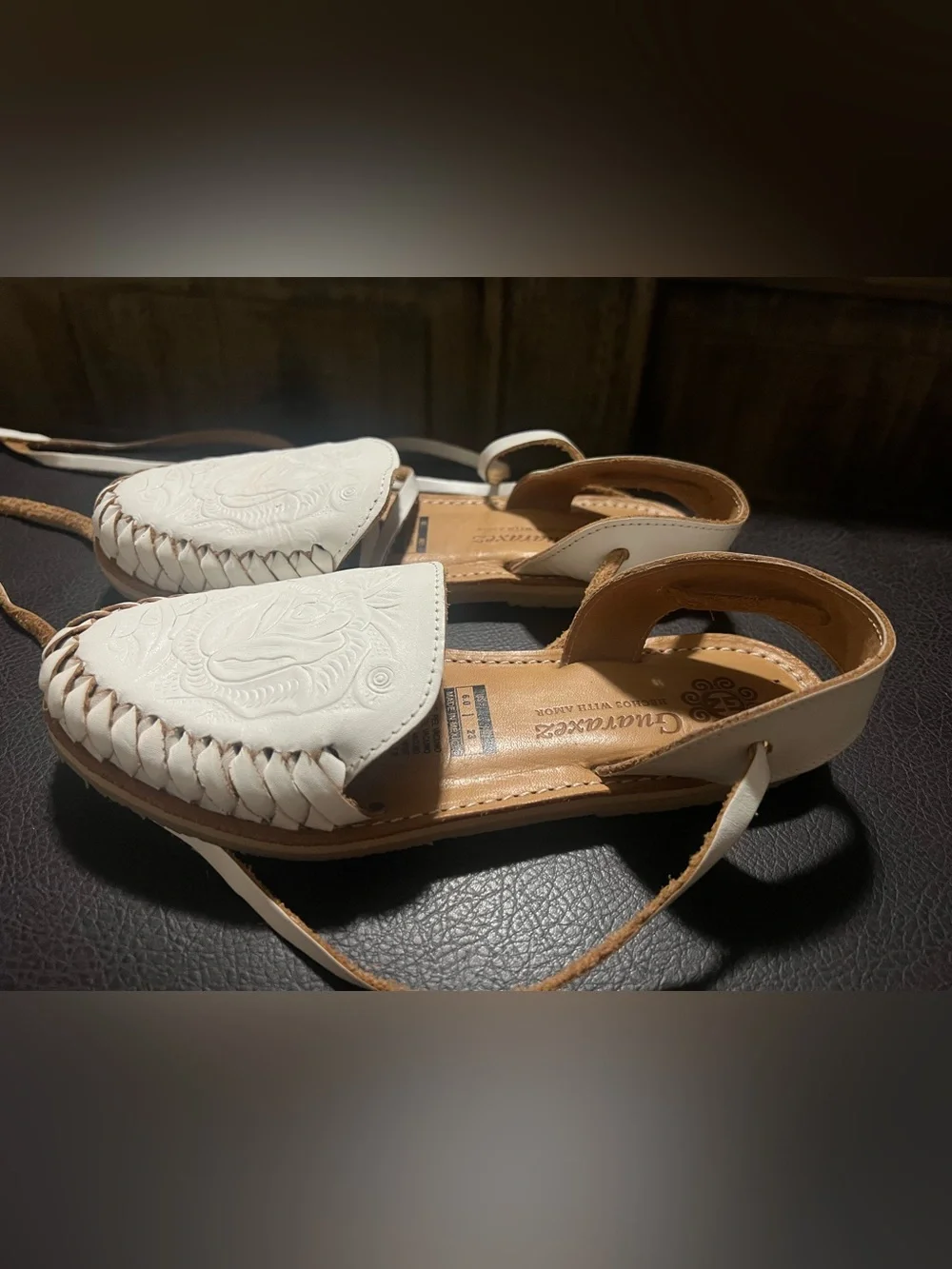 Guaraxez Rosalinda Lace-Up White Leather Flats.